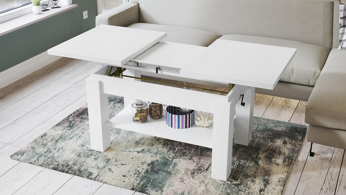 COUCHTISCH rechteckig Weiß ausziehbar höhenverstellbar - Weiß, Holzwerkstoff (68/110/59cm) - designimpex