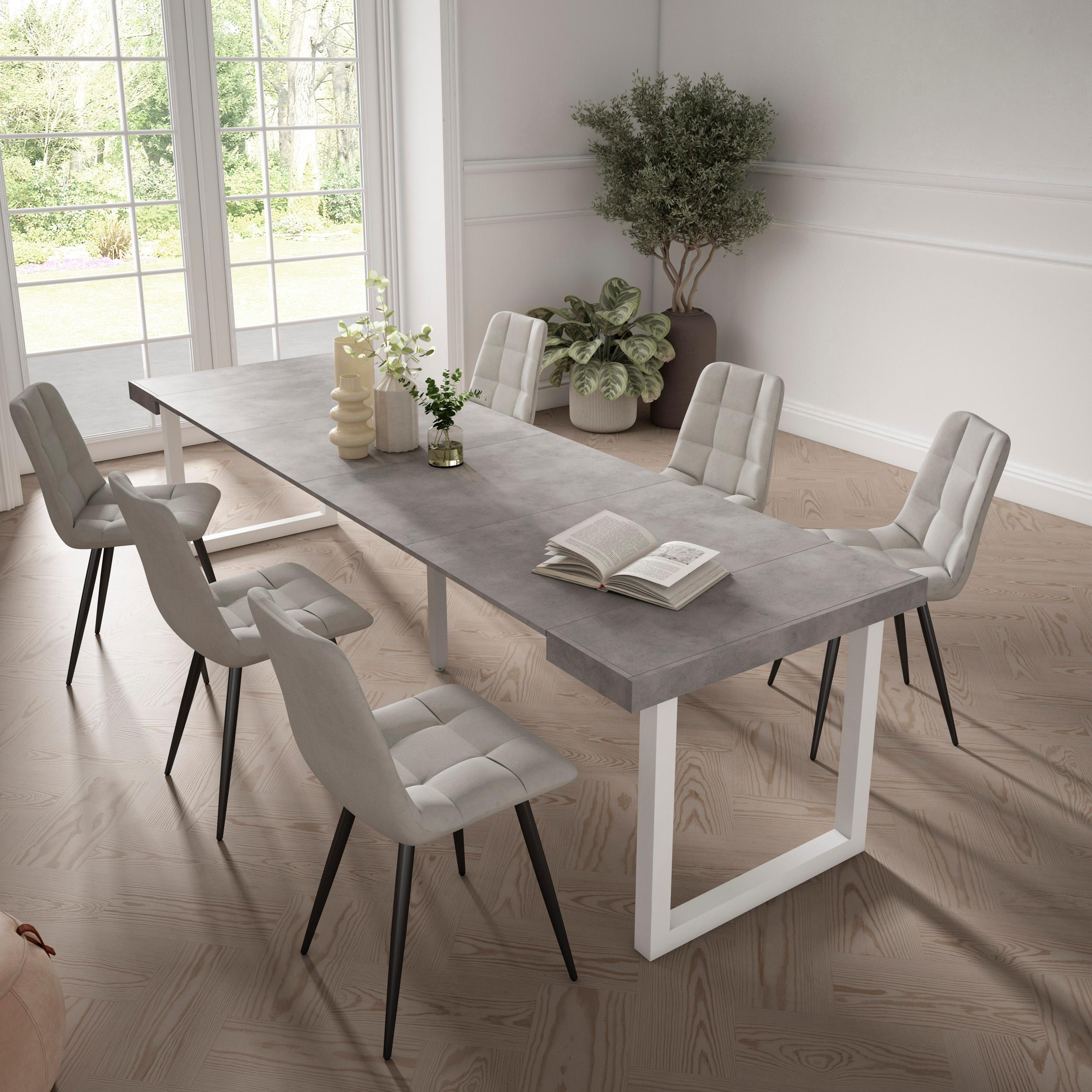 KONSOLENTISCH ausziehbar 58 bis 302cm, für 14 Gäste, zementgrau, 90/58/73cm - Grau, Holzwerkstoff (90/302/73cm) - Skraut Home