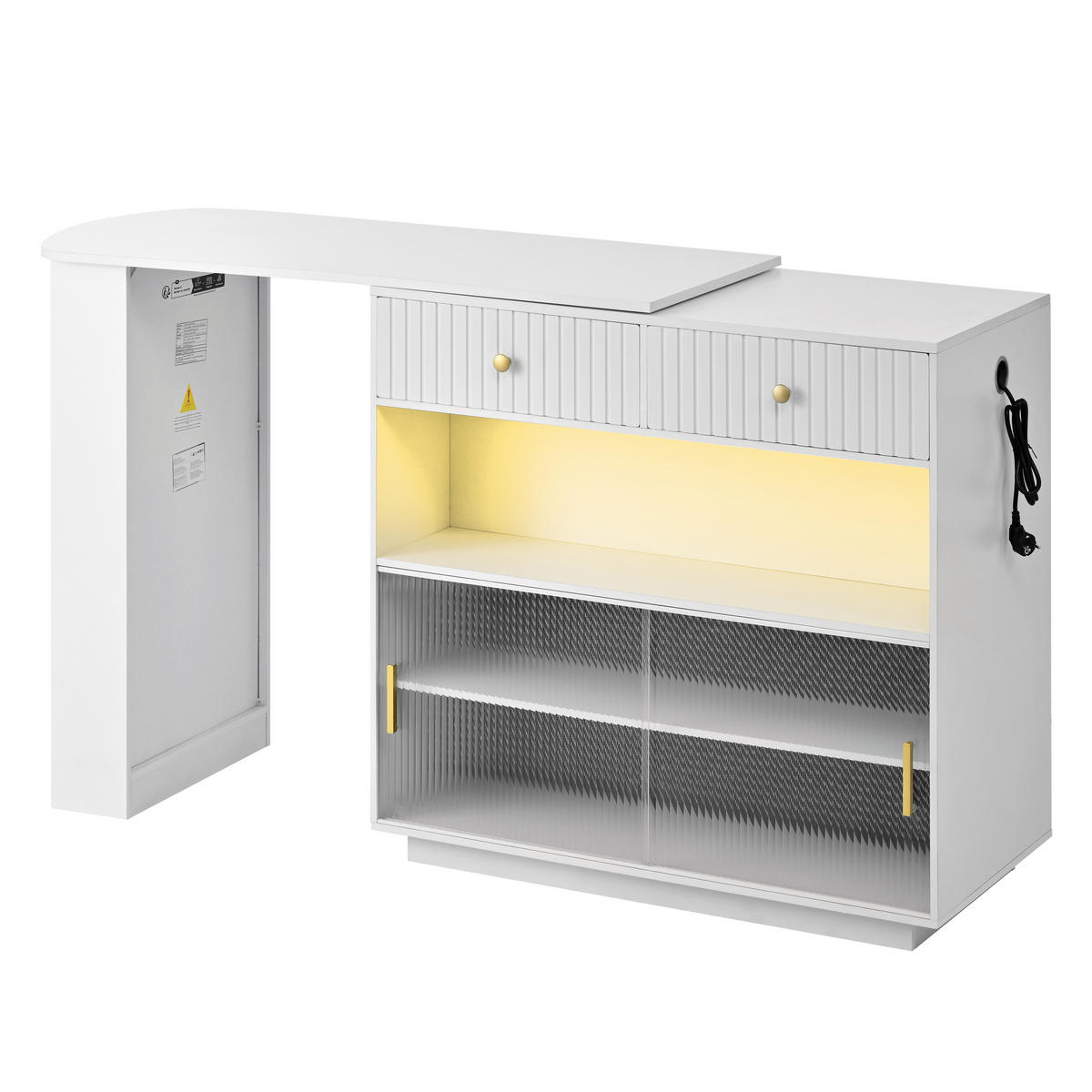 BARTISCH 120/50/95,5 cm in Weiß mit Stauraum, LED und Steckdosen - Weiß, Holzwerkstoff (50/120/95.5cm) - BEAOK