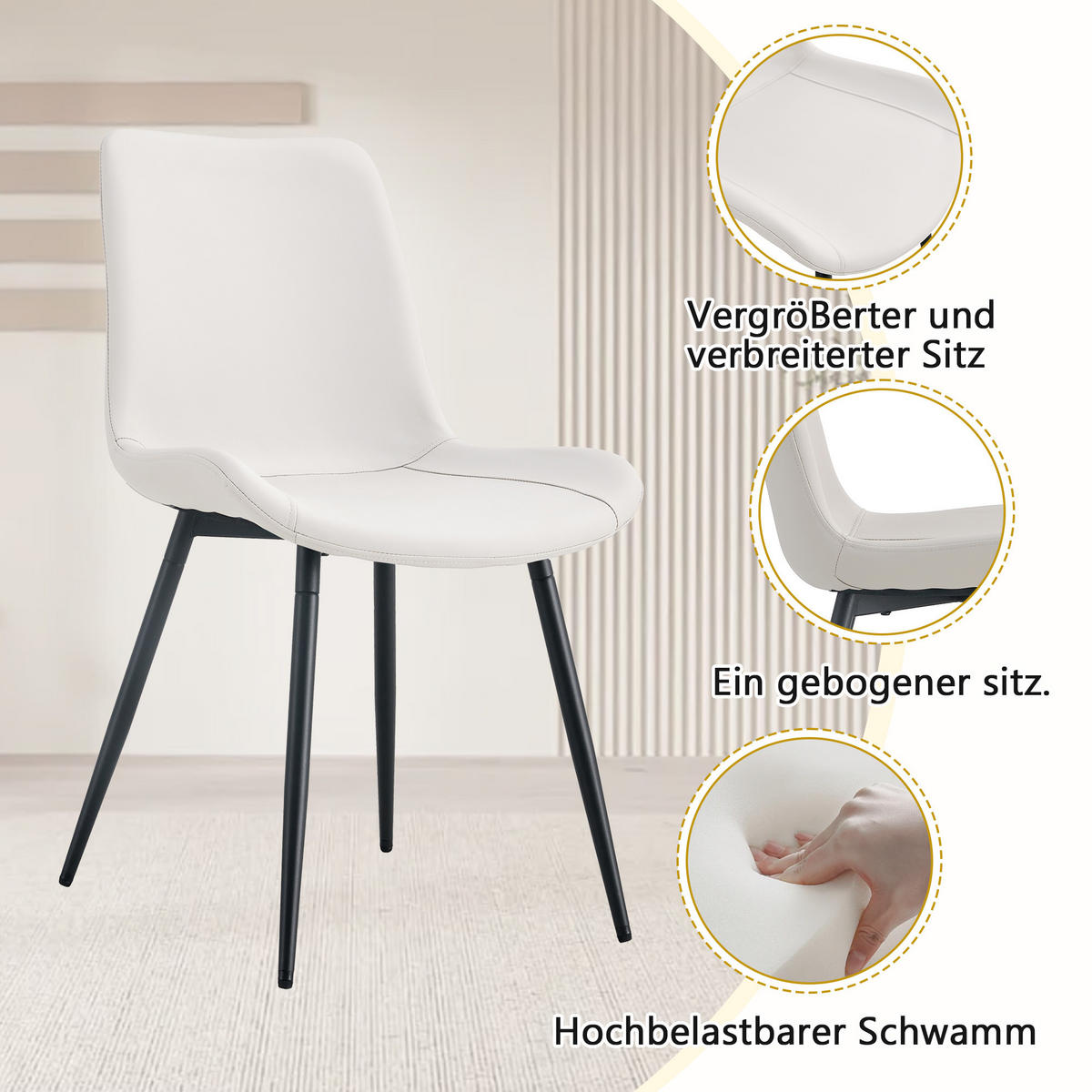 ESSGRUPPE DE-39360 5-teilig, mit Ablagefach und 4 PU-Sesseln Weiß - Weiß, Holzwerkstoff (160/76/90cm) - ComfortXL