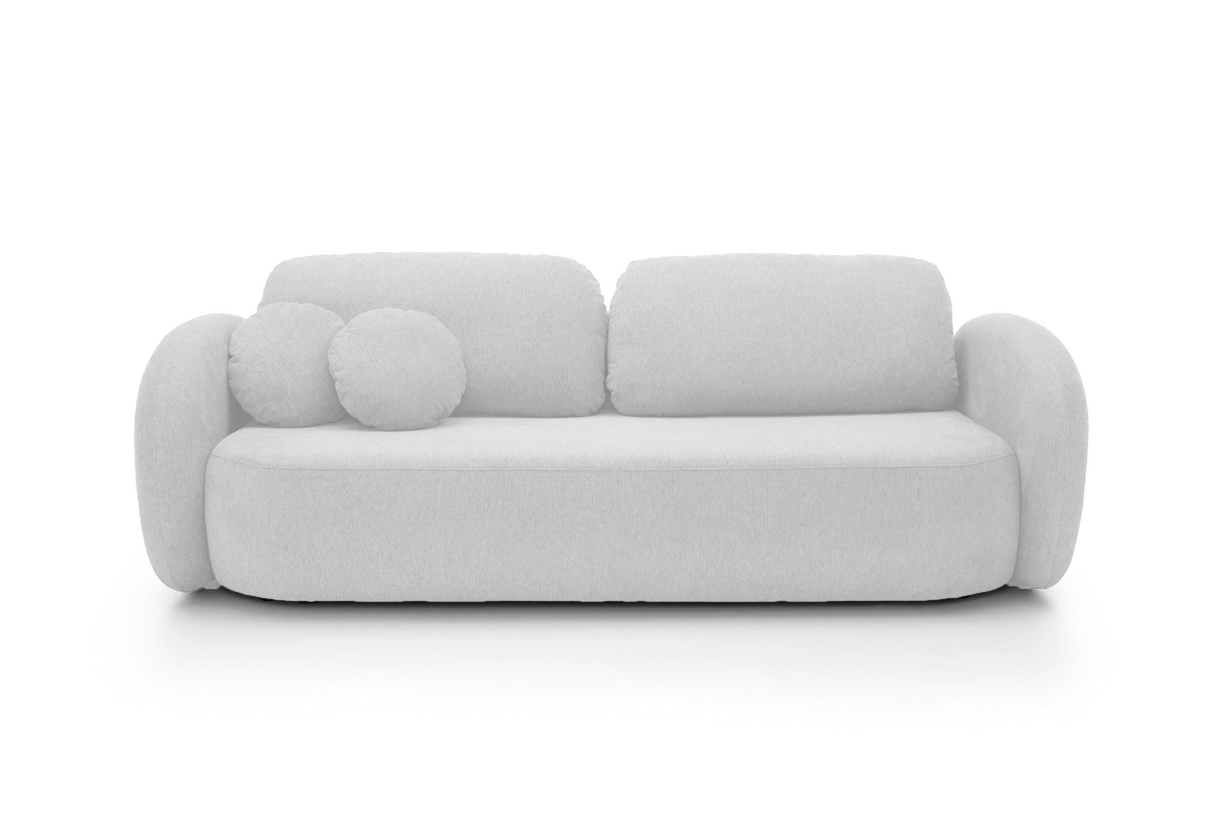 SOFA OLIO Mit Schlaffunktion Und Bettkasten, Bonell-Taschenfederung, Aragon-Stoff, lose Rückenkissen, freistehend, 238x101x86 cm Silver - Weiß, Holz/Textil (238/86/101cm) - DomoHome