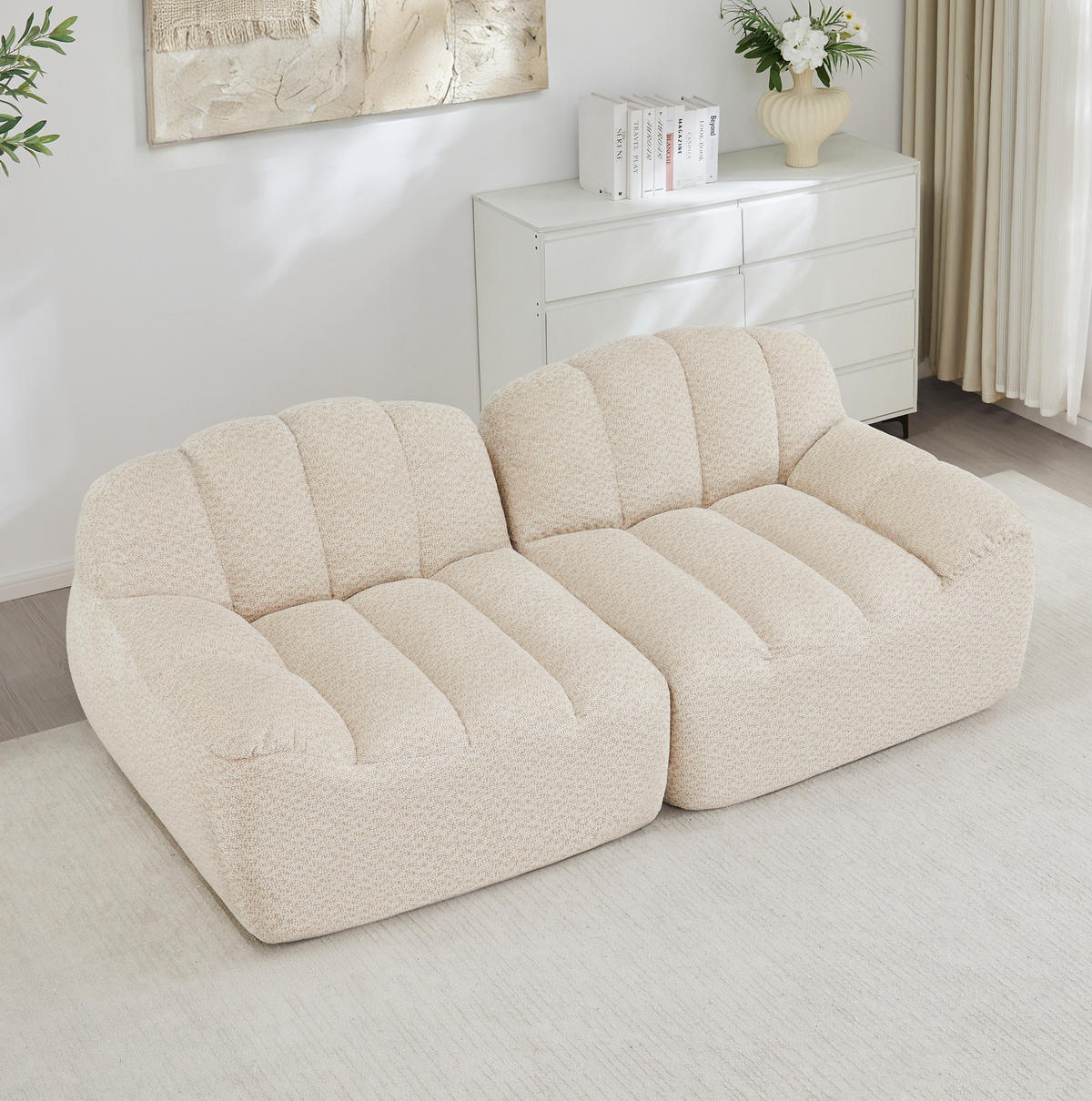 SOFA 210/104/79 cm in Beige Weiß aus Granulierter Fleece - Beige, Textil (104/79/210cm) - Flora Grace