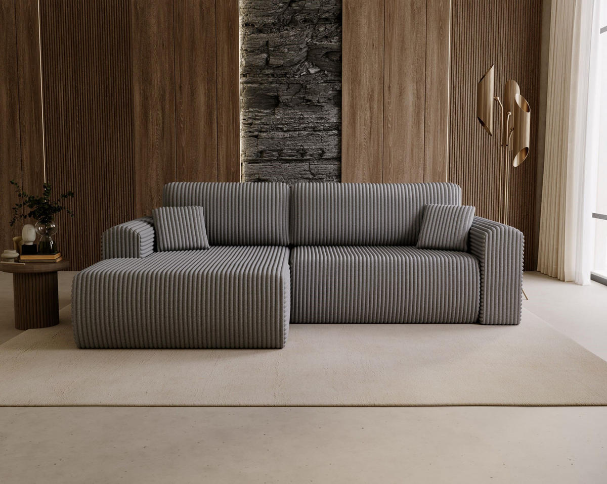 ECKSOFA Linea Dunkelgrau, Sofa mit Schlaffunktion, linke seite - Dunkelgrau, Holzwerkstoff/Textil (257/177cm) - Bettso