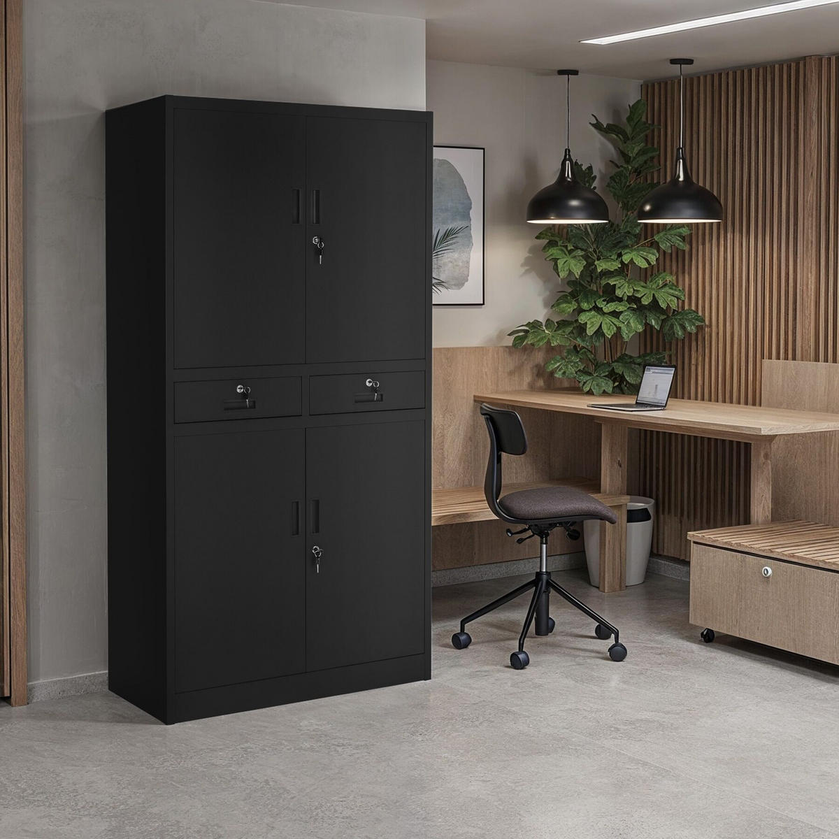 AKTENSCHRANK ,180 x 80 x 40 cm,schwarz/schwarz - Schwarz, Metall (40/180/80cm) - tectake