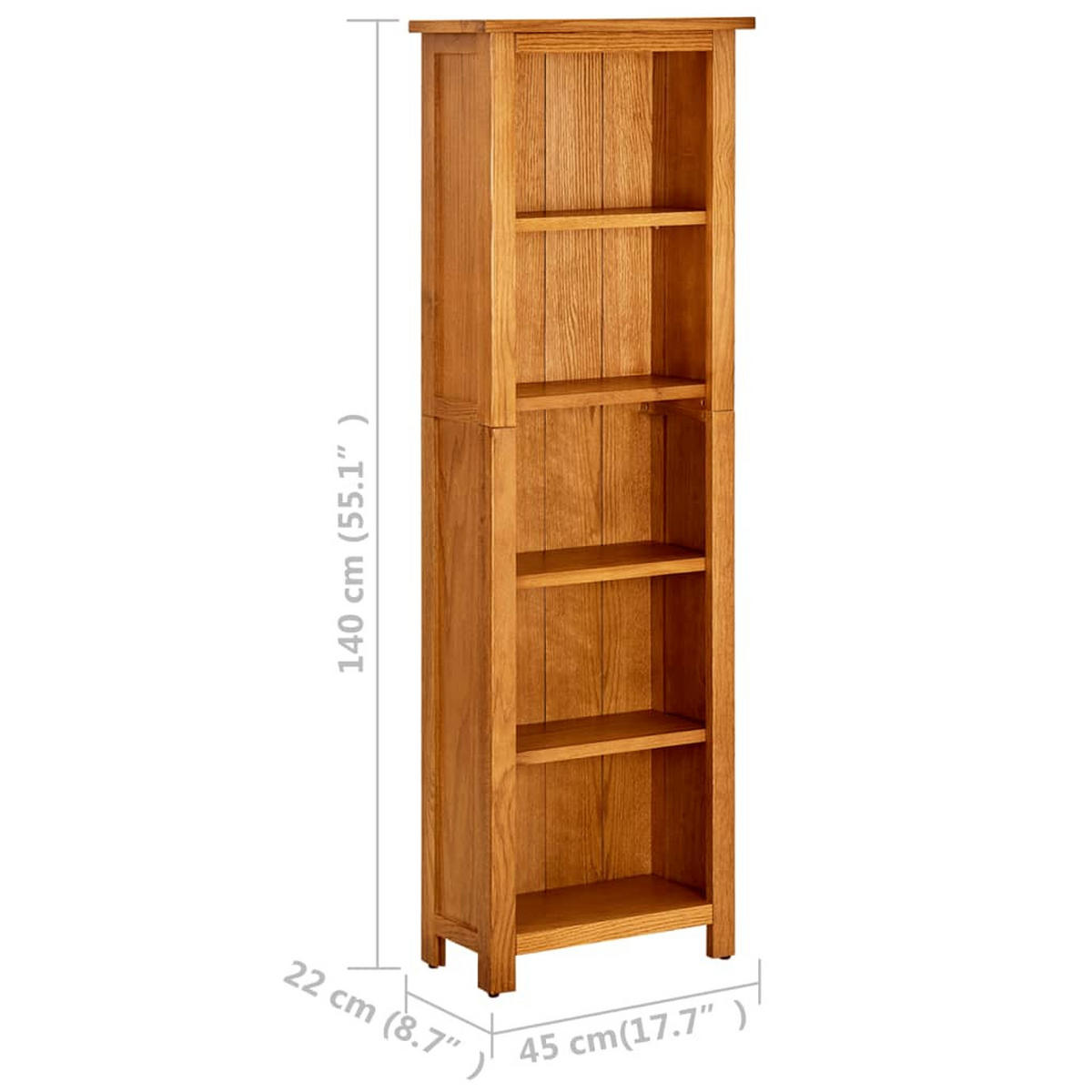 BÜCHERREGAL 5 Fächer 45/22/140 Cm Massivholz Eiche - Braun, Holz (45/140/22cm) - vidaXL