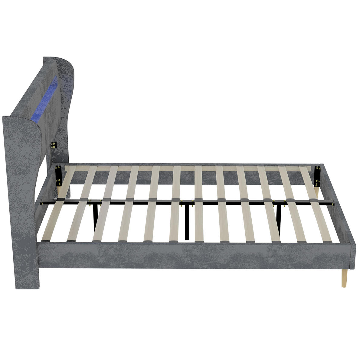 POLSTERBETT 140/200 mit LED und verstellbarem Kopfteil in Grau - Grau, Holzwerkstoff/Textil (140/200cm) - EVRYAE