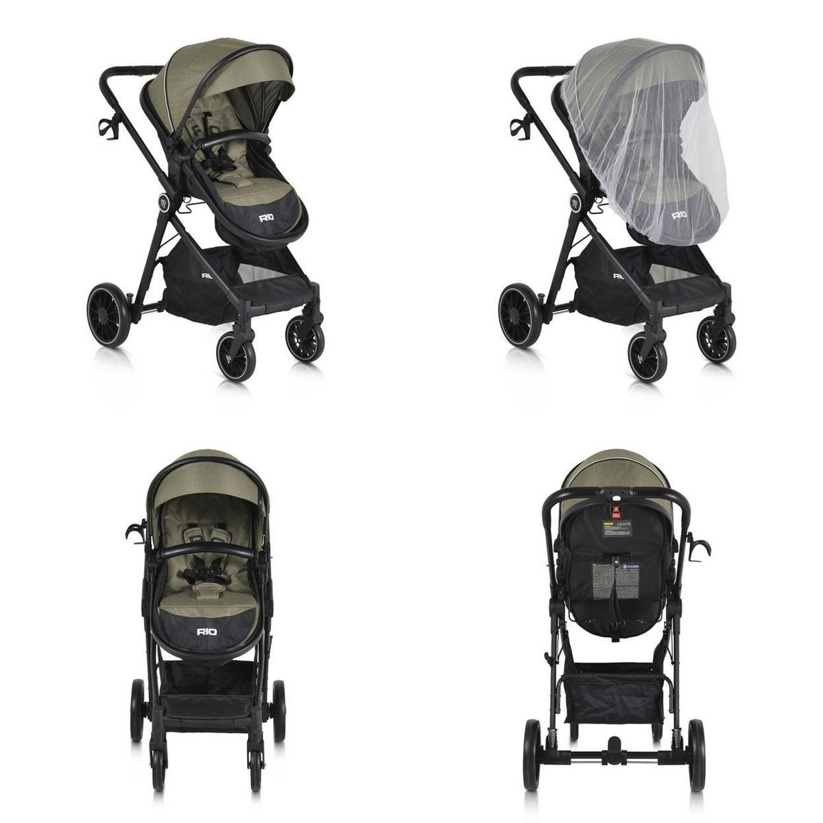 KINDERWAGEN 2 in 1 Rio grün umbaubar Fußabdeckung klappbar Korb Gurt - Grün, Metall (86/59/108cm) - Moni