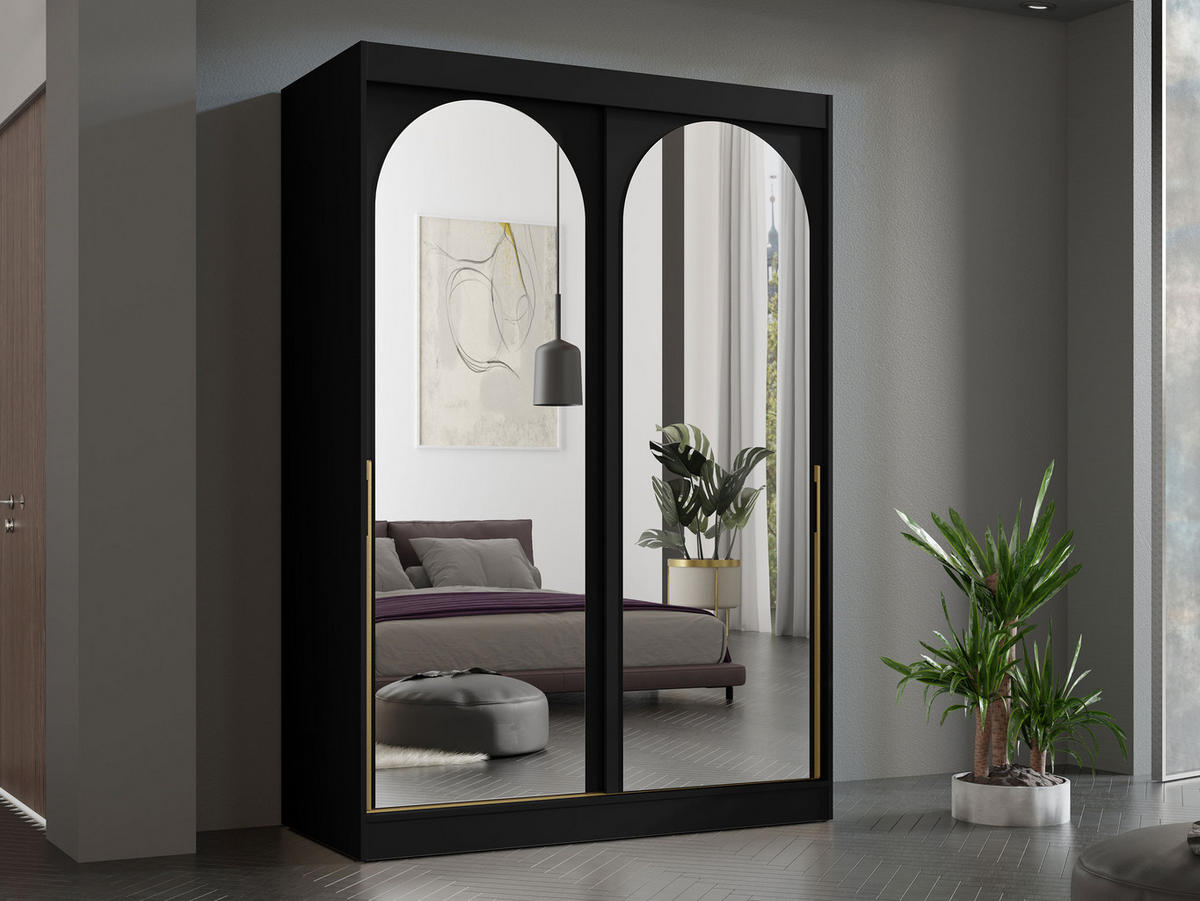 SCHIEBETÜRENSCHRANK Modin 150 - Goldfarben/Schwarz, Holzwerkstoff/Kunststoff (150/216/65cm) - MIRJAN24