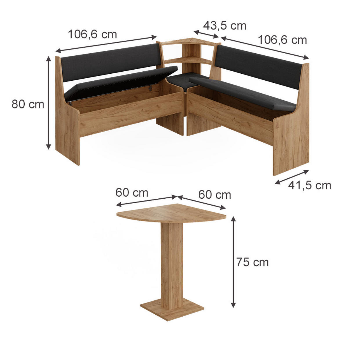 ECKBANKGRUPPE Roman, Goldkraft Eiche, 60 x 60 cm - Honigeiche, Holzwerkstoff (60/75/60cm) - Vicco