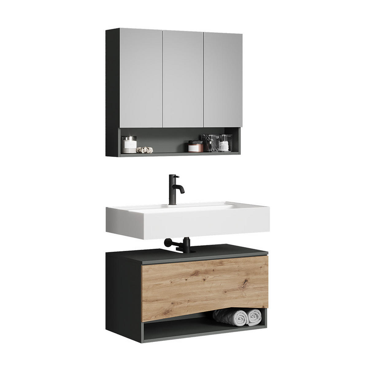 BADMÖBEL-SET Willow Artisan 2 Teile - Anthrazit/Hellgrau, Holzwerkstoff (80/42.8/43cm) - Vicco
