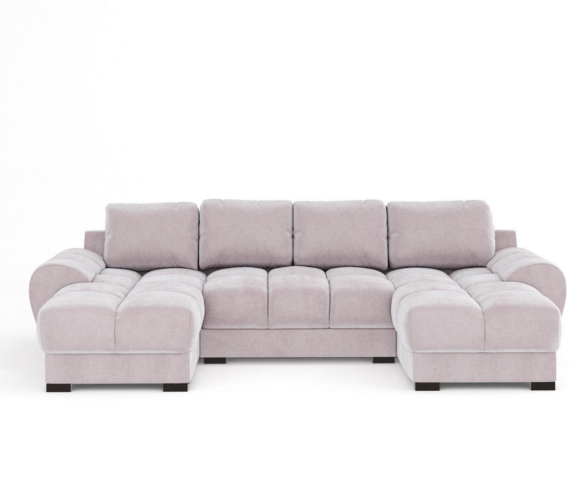 WOHNLANDSCHAFT Peebles Lila Samtstoff - Flieder/Schwarz, Holz/Holzwerkstoff (330/90/175cm) - Maison de Reve