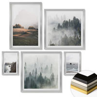 WANDBILDER 5er Set - 50x50 cm & 20x30 cm & 40x60 cm Silberner Rahmen - Landschaften aus Bergen und Meer - Silberfarben, Kunststoff (40/60cm) - ArtPrintCave