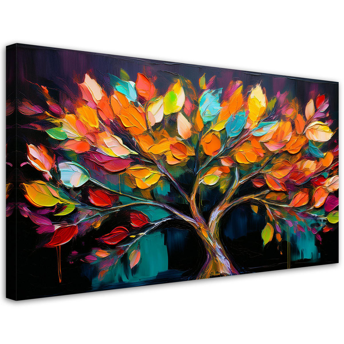 WANDBILD bunte baumblätter bemalt - Multicolor, Textil (100/50cm) - Feeby