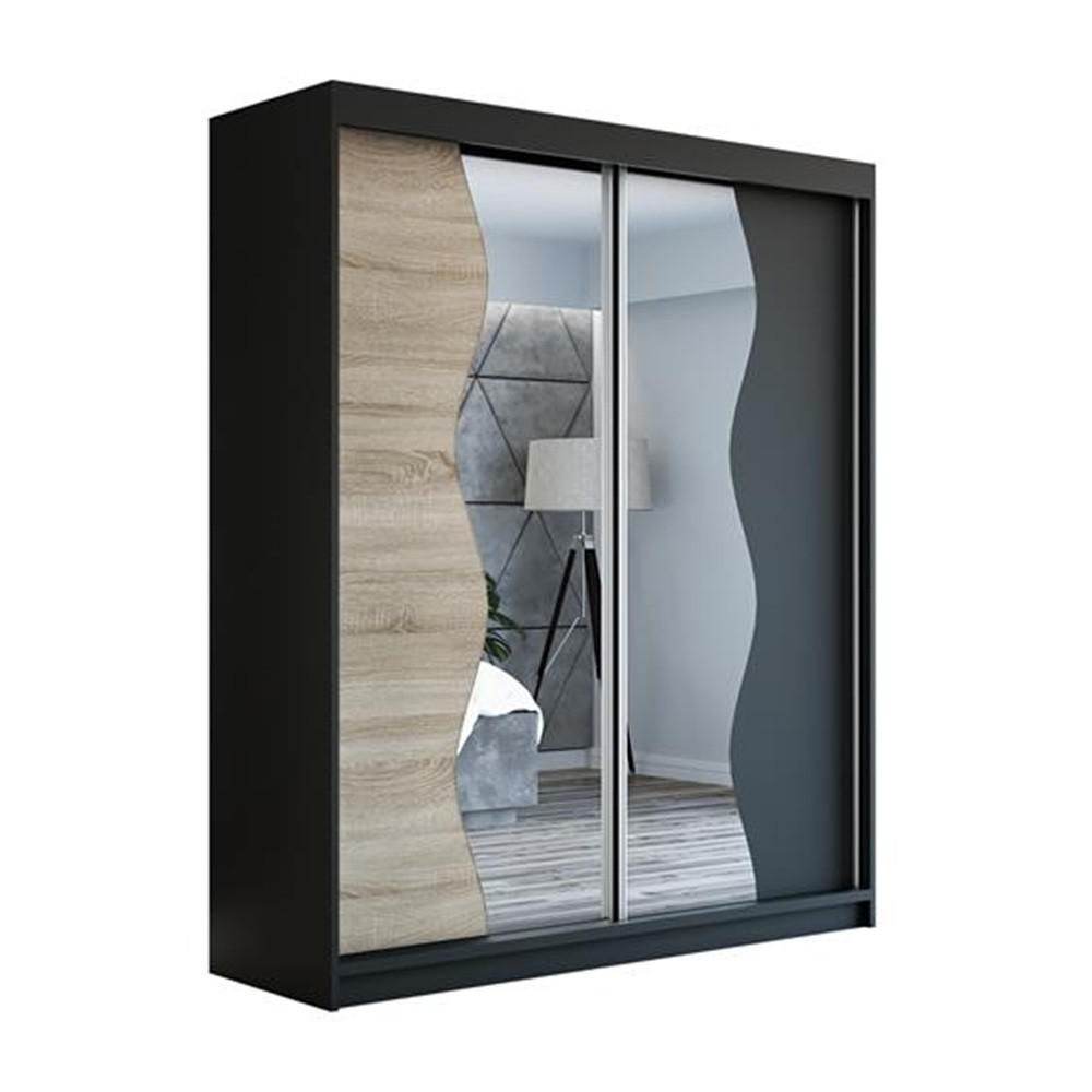 SCHWEBETÜRENSCHRANK 120 CM RIMA Farbe: Schwarz / sonoma / schwarz - Schwarz/Braun, Holzwerkstoff (120/215/59.5cm) - A&J MöbelLand