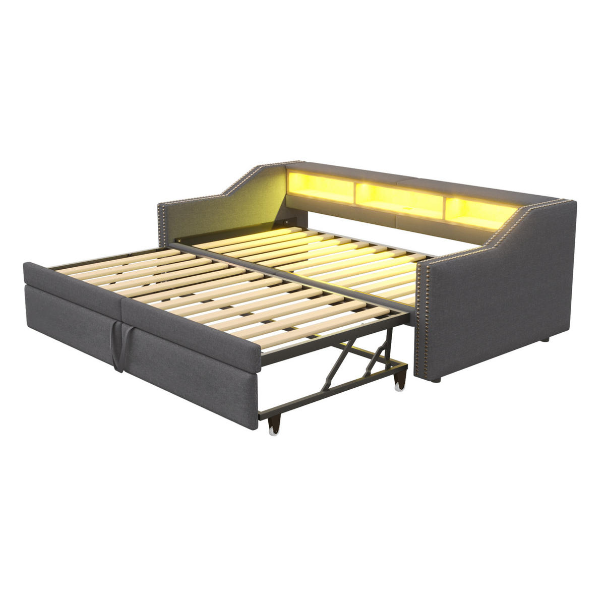 BETT 90/180x200 cm ausziehbar in Dunkelgrau – inkl. Lattenrost & 2 Matratzen - Dunkelgrau, Textil (90/190cm) - BEAOK