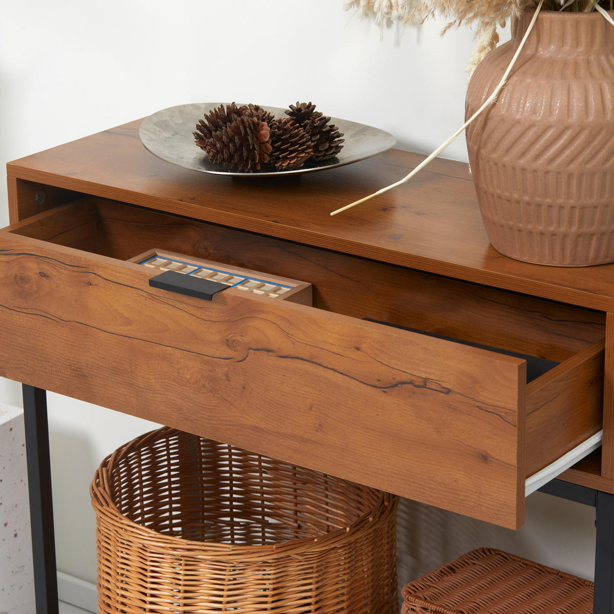 KONSOLENTISCH mit Schrank, Sofatisch Flurtisch im Industriedesign für Eingang - Naturfarben, Kunststoff/Metall (80/30/76cm) - HOMCOM