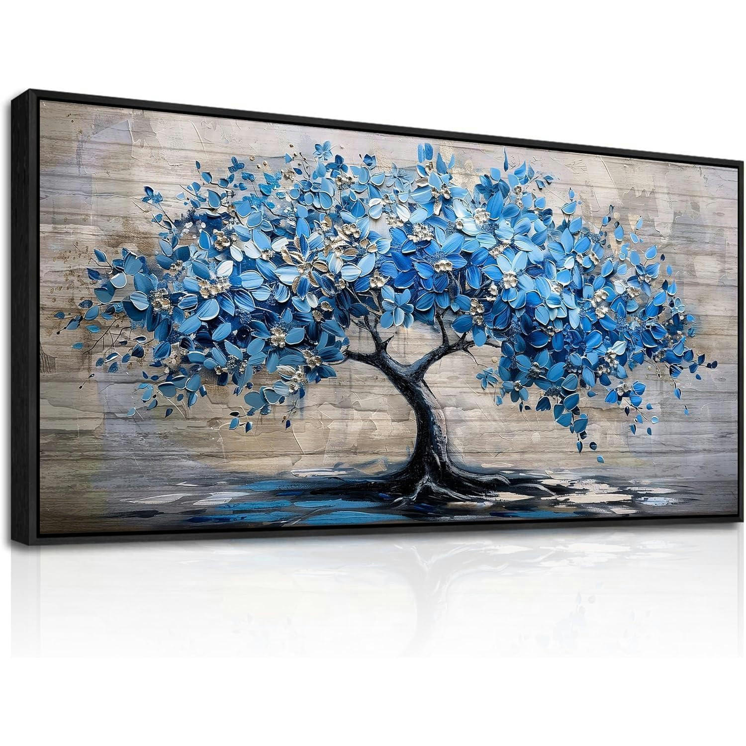 LEINWANDBILD Blühender Baum Schwarz 73 x 146 cm - Blau, Papier (73/0.5cm)