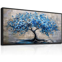 LEINWANDBILD Blühender Baum Schwarz 73 x 146 cm - Blau, Papier (73/0.5cm)