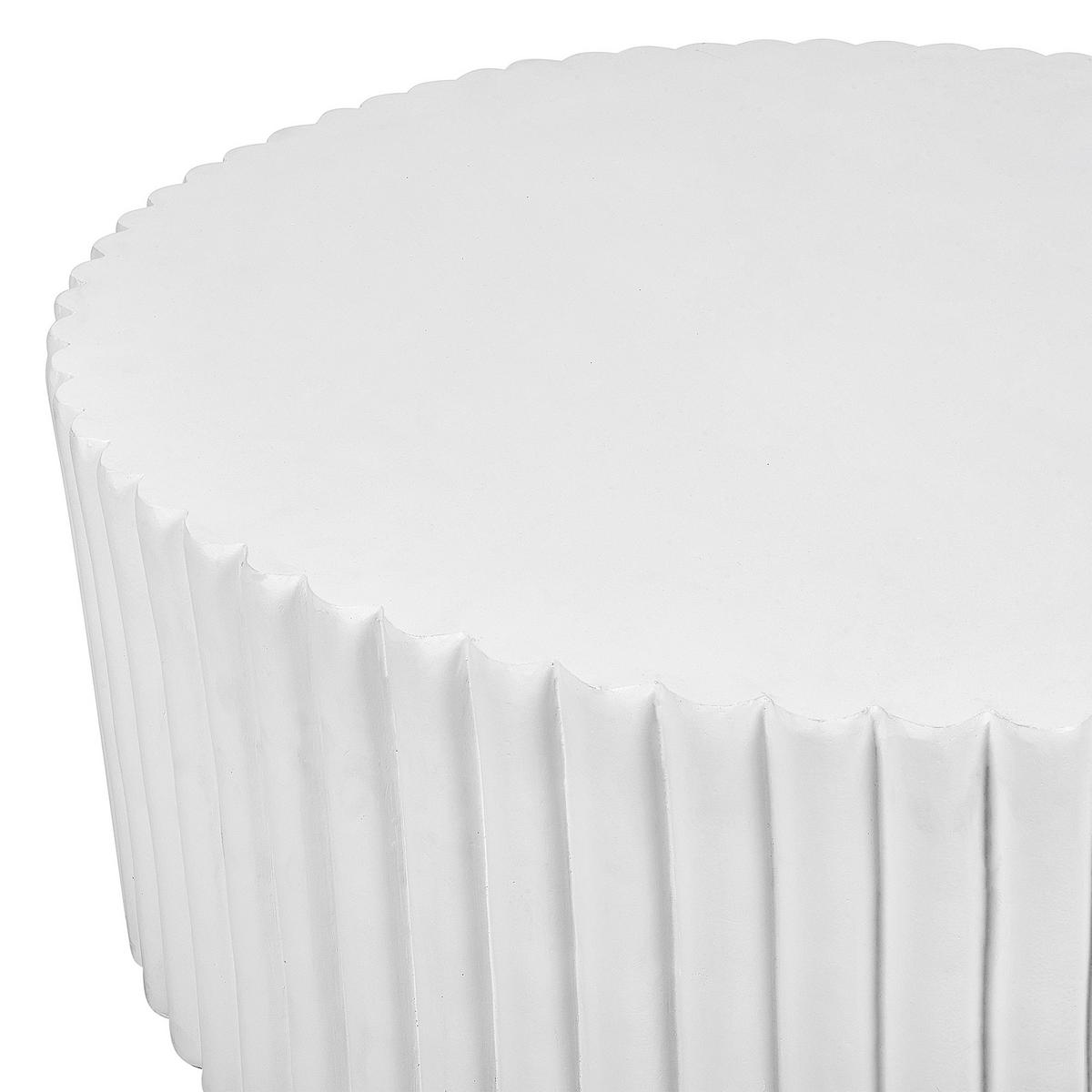 COUCHTISCH Beton Lamellen-Optik weiß rund 117 cm Pozza - Weiß, Keramik (114/117/42cm) - Beliani