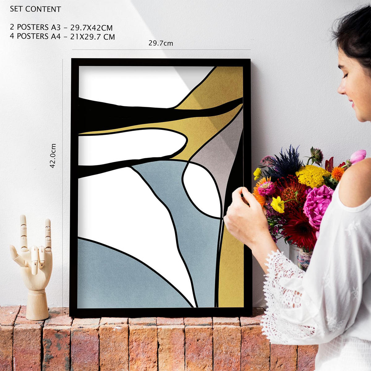 POSTER Set Mit 6 Gattung Naturen 1 In Kulissen Abstracts Ästhetische Dekorative Gemälde Für Ihr Wohnzimmer Zuhause A3 & A4 Rahmen Aus Hellem Holz - Beige, Papier (29/3cm) - Nacnic