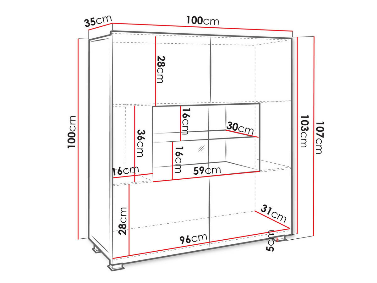 KOMMODE Calabrini 01 mit weißer LED Beleuchtung - Kaschmir, Holzwerkstoff (100/107/35cm) - MIRJAN24