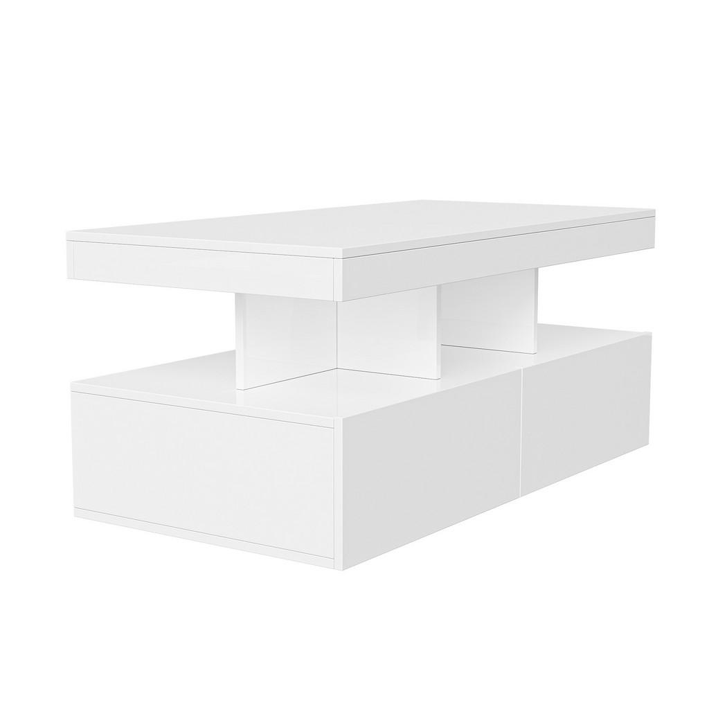 EuroLiving KONFERENČNÍ stolek 104x53 cm s LED osvětlením, zásuvkami a 2 zásuvkami, bílý