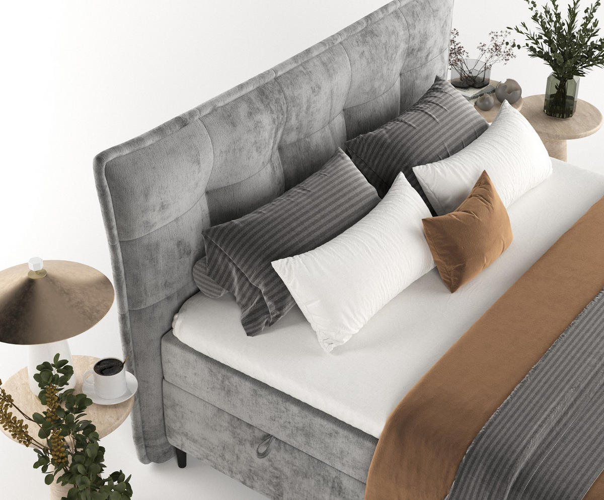 BOXBETT Las Palmas 200/200 cm Grau im Lotta Stoff - Schwarz/Grau, Holz/Holzwerkstoff (200/200cm) - AltaBeds