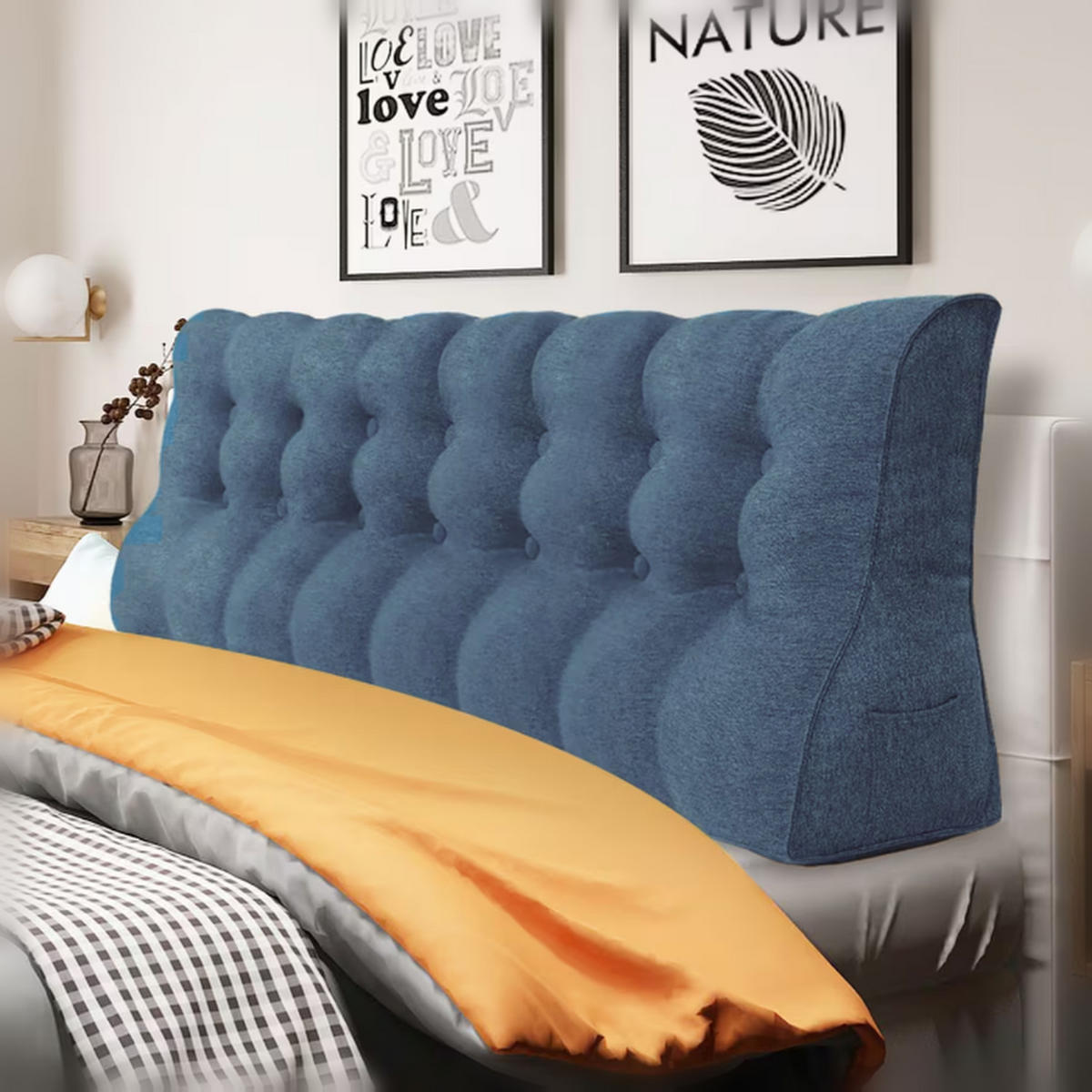 RÜCKENKISSEN Körperkontur Leinenlook Dunkelblau 200 cm - Blau, Textil (55/200cm) - Vercart