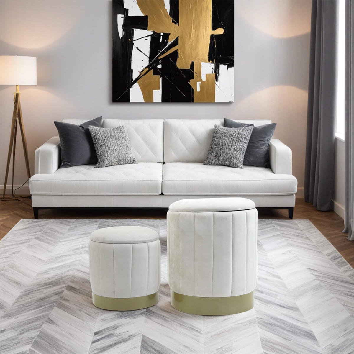 POUF 2er Set Weiß 35,5/35,5/44 cm - Weiß, Textil (35.5/44/35.5cm) - Mobili Rebecca