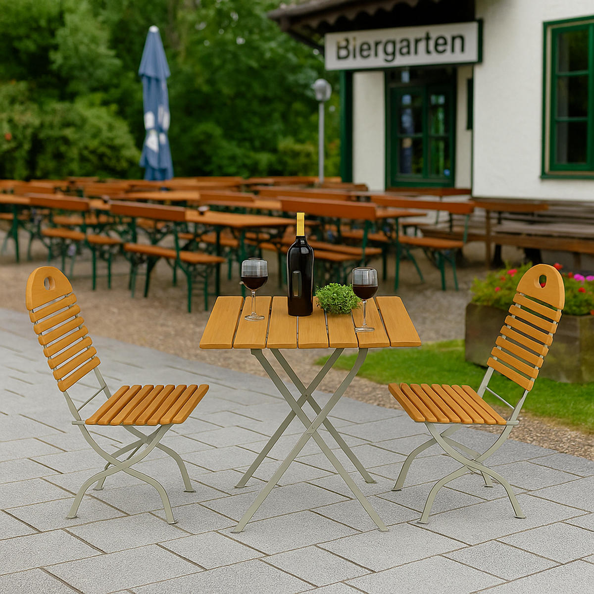 SITZGRUPPE Bad Belzig - 3-teilig, Gartenmöbel Set Flachstahl verzinkt + Robinie - Grau, Holz - TPFGarden