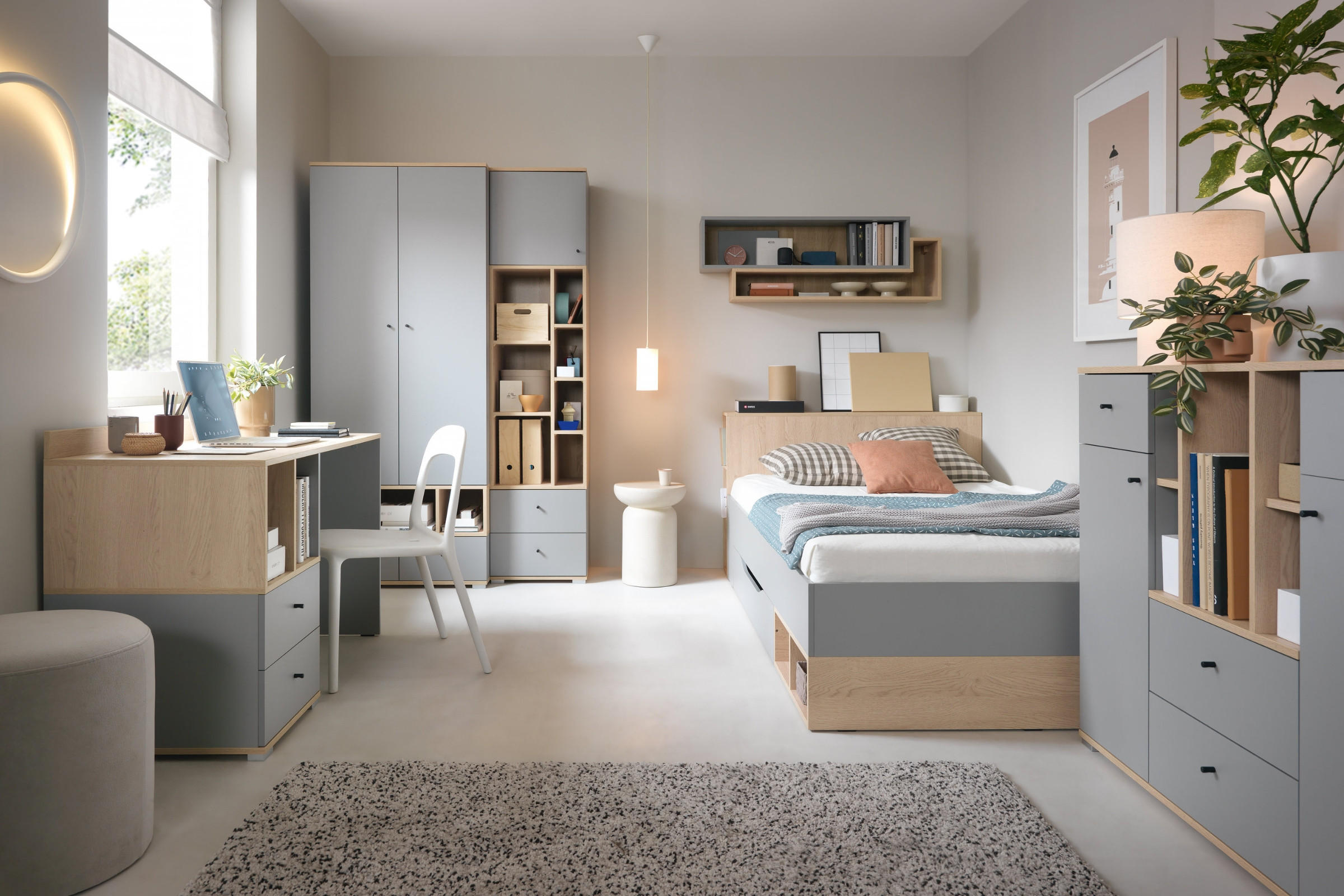 Thumbnail - Deine Möbel 24 Kinderkleiderschrank, Grau, Eiche, Holzwerkstoff, 2 Schubladen, 80x195x50 cm, Kinder- & Jugendzimmer, Kin...