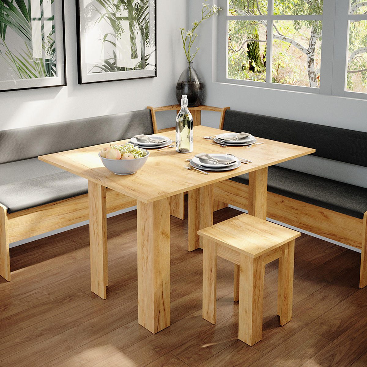 ECKBANKGRUPPE Roman Goldkraft Eiche 180 x 41.5 cm mit Tisch - Anthrazit/Eiche Wotan, Holzwerkstoff (180/80/180cm) - Vicco