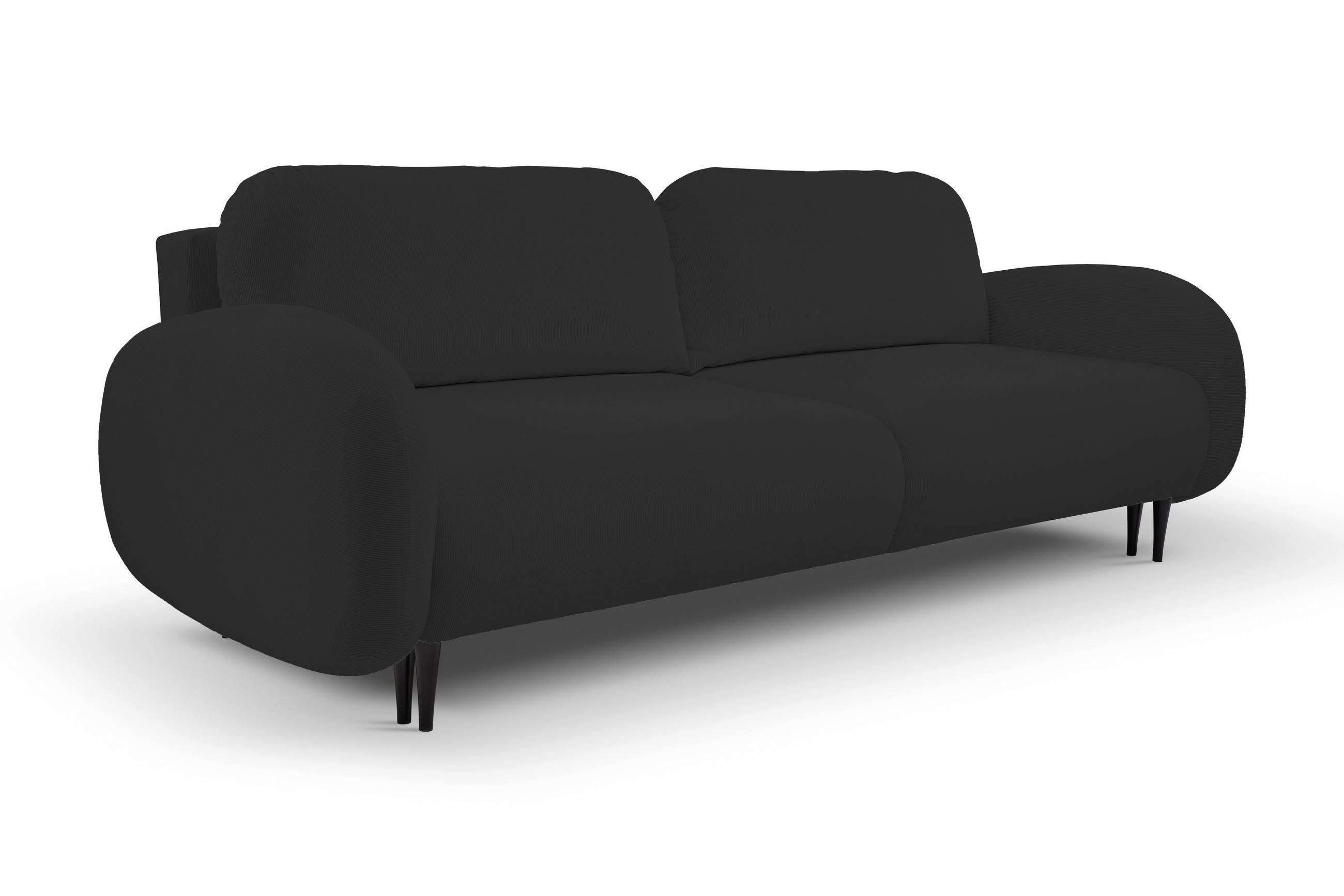 SOFA SOFT RunAgin Mit Schlaffunktion Und Bettkasten, PUR-Schaum, Schwarze Kunststofffüße, lose Rückenkissen, freistehend, 232x109x95 cm Black - Schwarz, Holz/Textil (232/95/109cm) - DomoHome