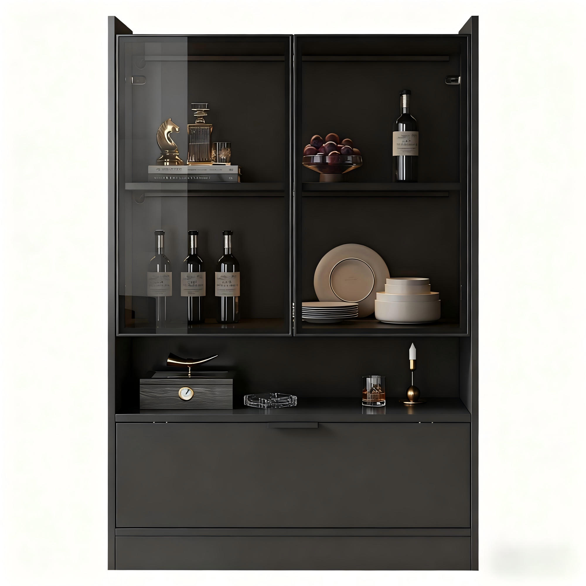 VITRINE Schwarz 80/35/120 cm - Schwarz, Holzwerkstoff (80/120/35cm) - PANGIVO