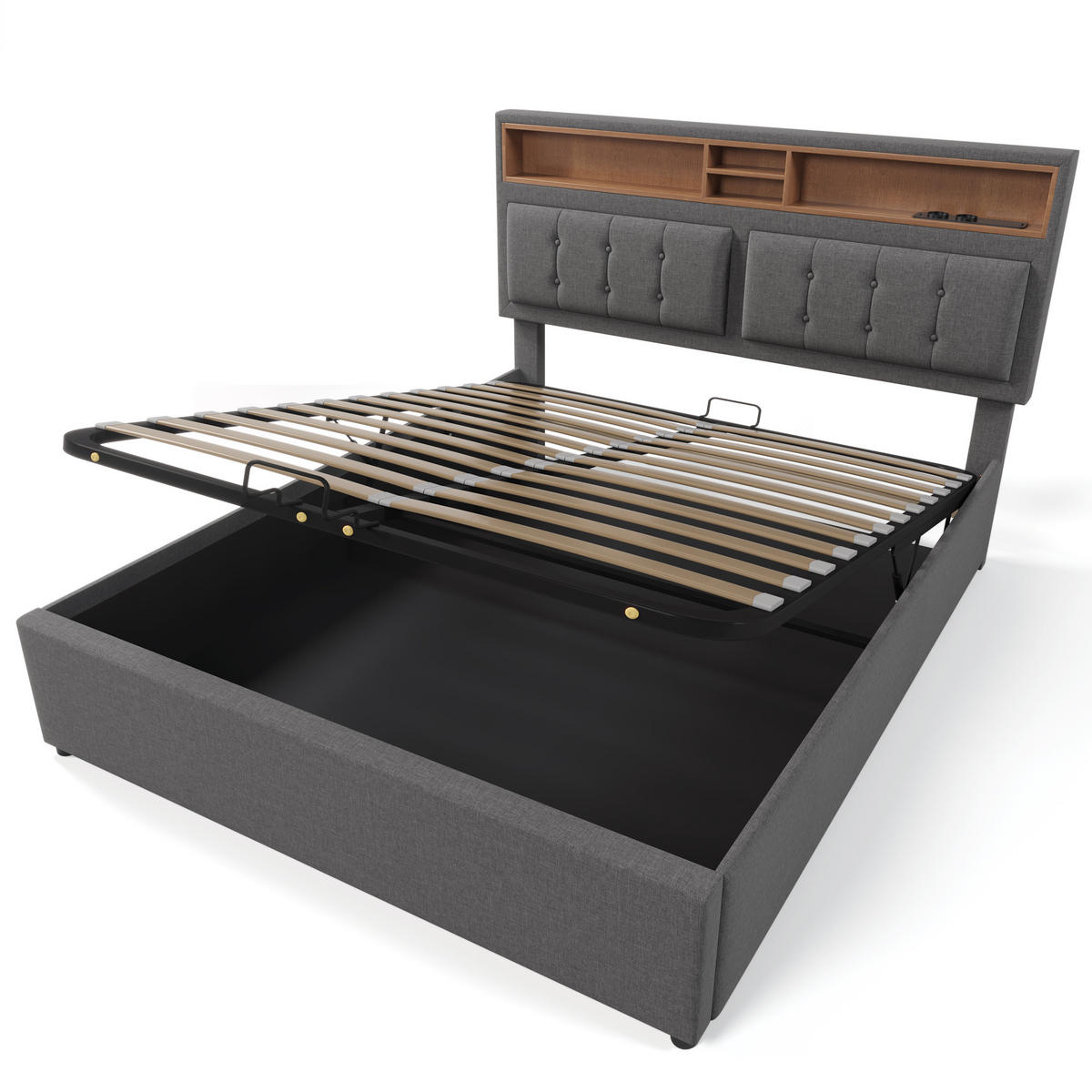 POLSTERBETT 140/200 cm Grau mit verstellbarem Kopfteil und USB-Anschlüssen - Grau, Textil (140/200cm) - OKWISH