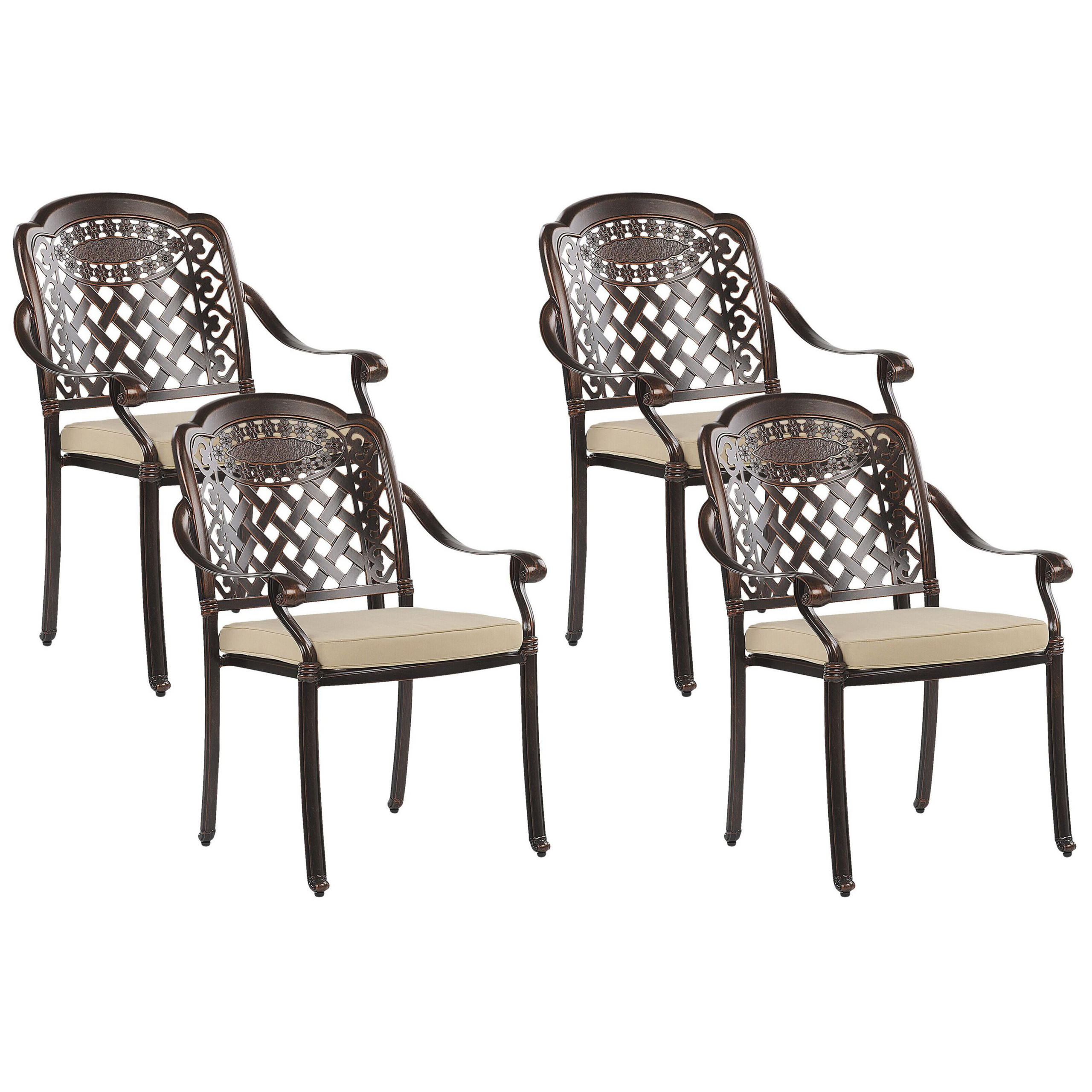 GARTENSTUHL 4er-Set Aluminium dunkelbraun Manfria - Dunkelbraun, Metall (53/92/64cm) - Beliani