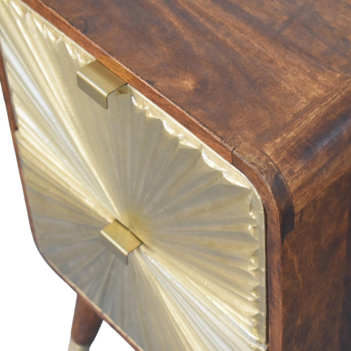 NOĆNI ORMARIĆ od masivnog drva, s mjedenim reljefom, 2 ladice, Avora - smeđa, drvo (40/10/35cm) - Artisan Furniture