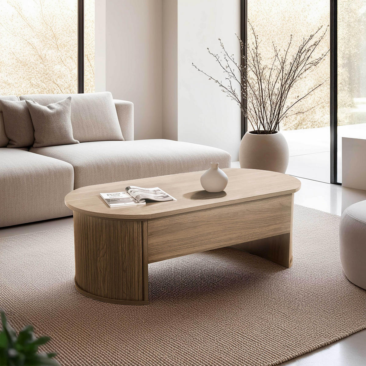 COUCHTISCH, helles Holzeffekt - Braun, Holz (120/60/41cm) - Oviala