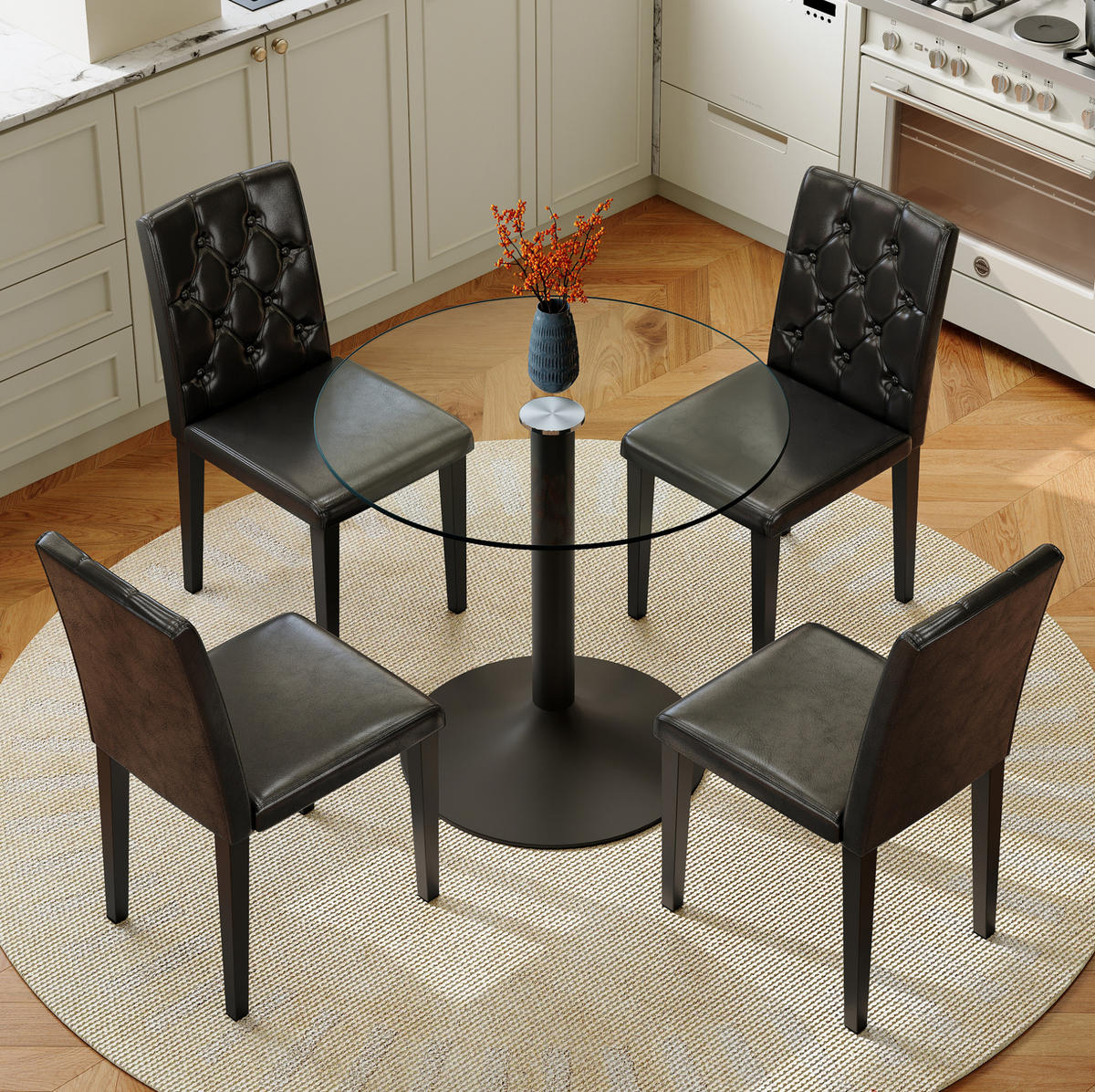 TISCH- UND STUHLSET mit Glastisch 85 cm Schwarz/Transparent 5-tlg. - Schwarz, Metall (85/76/85cm) - Meubliv