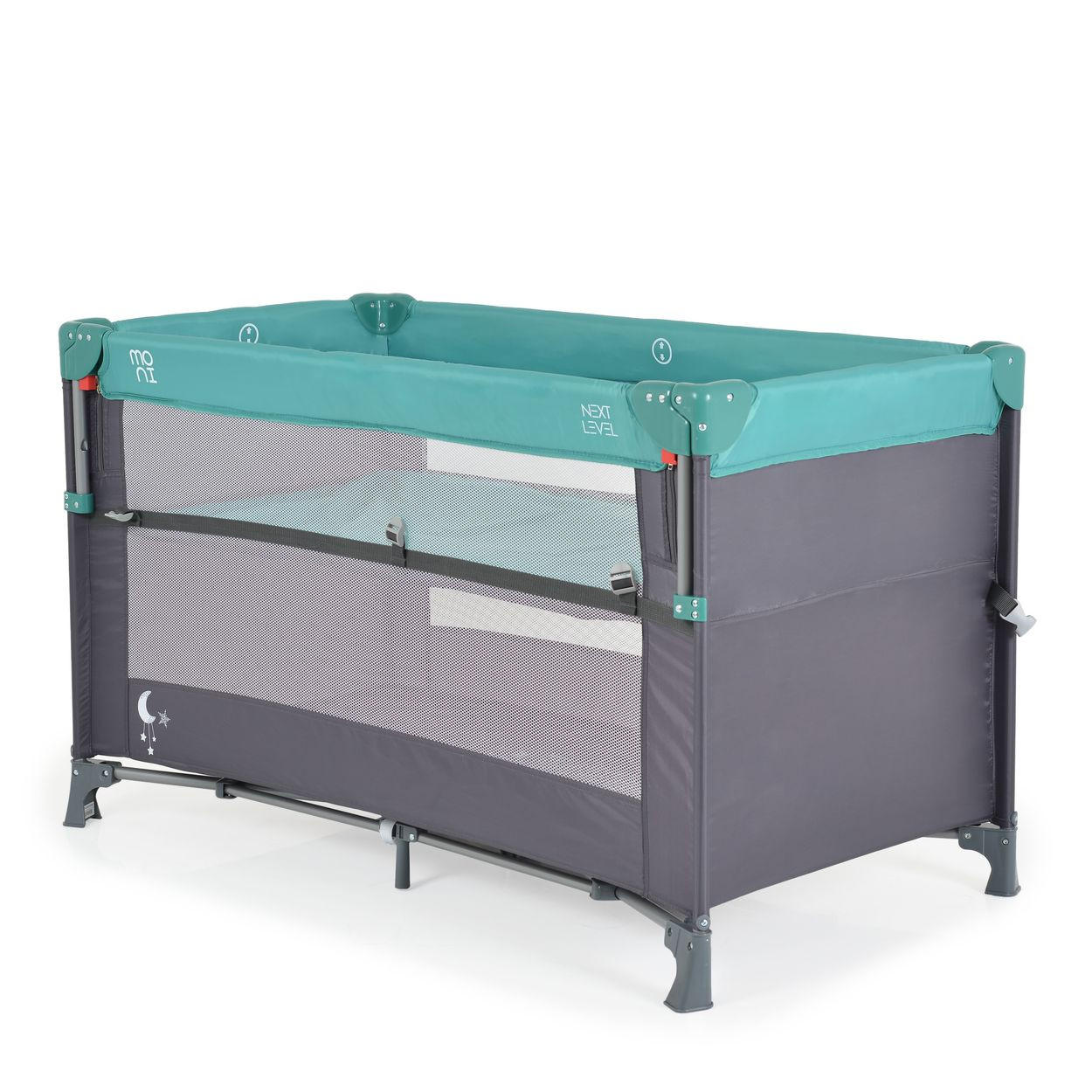 REISEBETT Next Level, 2 Ebenen türkis Matratze, Seite zum klappen, Beistellbett - Türkis, Kunststoff (60/120cm) - Moni