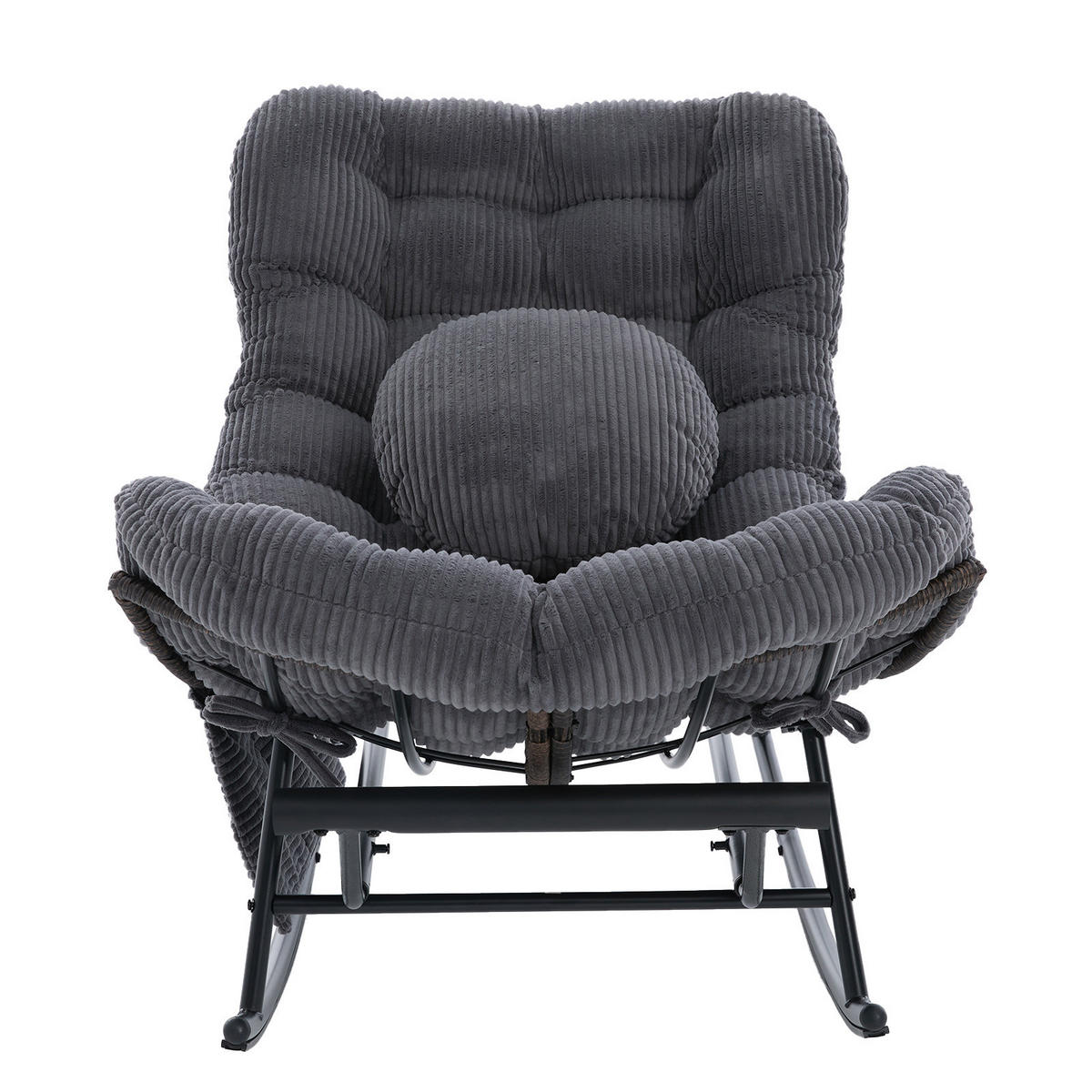 SCHAUKELSTUHL mit Fußstütze, Schaukelsessel XXL Rattanstuhl mit Kissen, Cord, Dunkelgrau - Dunkelgrau, Textil (90/78/150cm) - LVHOM