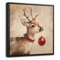 LEINWAND Bilder mit Rahmen - Weihnachten - Hirsch - Geweih - Weihnachtskugel - Rentier - 20x20 - Hellbraun, Textil (20/20cm) - MuchoWow
