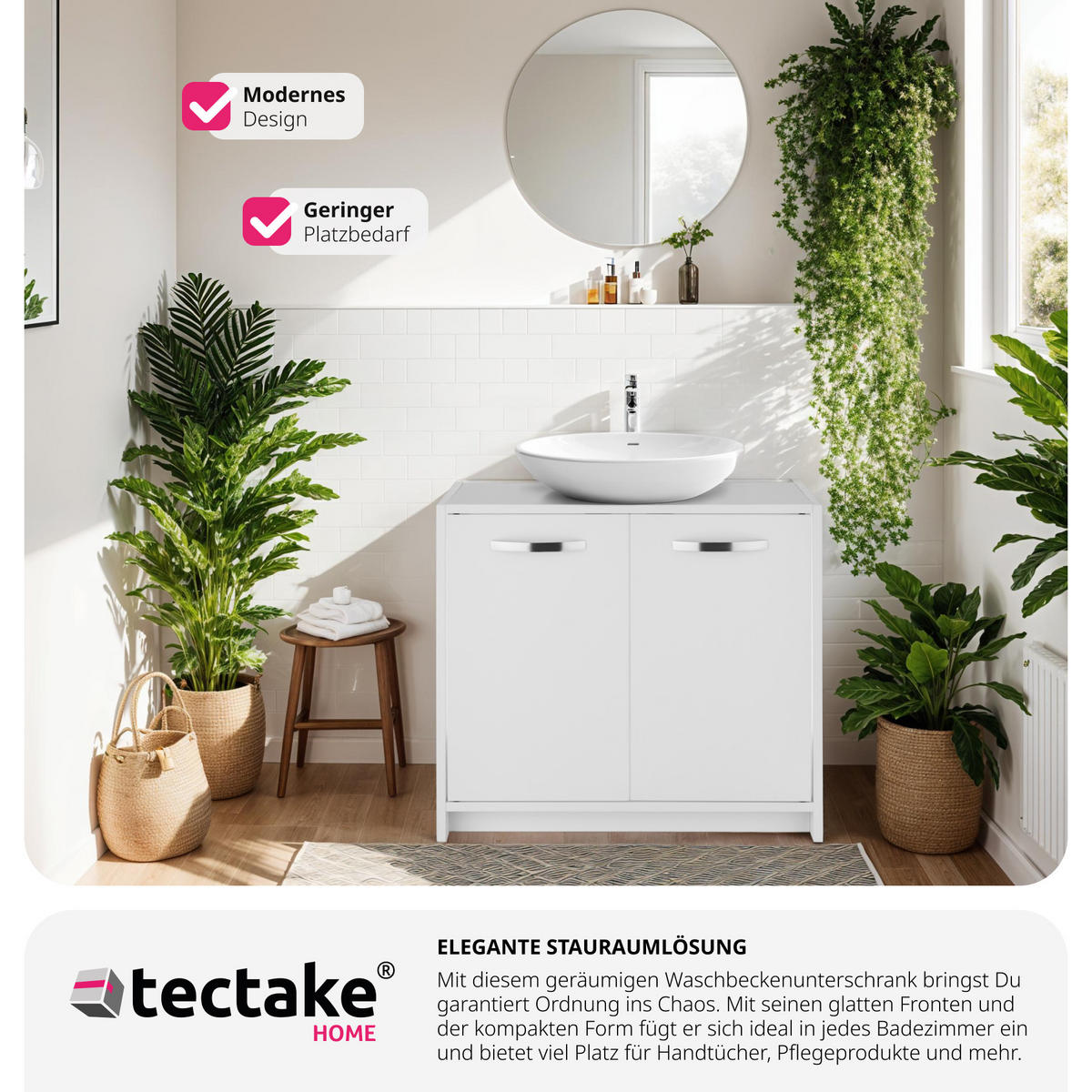 WASCHBECKENUNTERSCHRANK Katalina,63 x 31 x 55 cm ,weiß - Weiß, Holzwerkstoff (63/55/29cm) - tectake