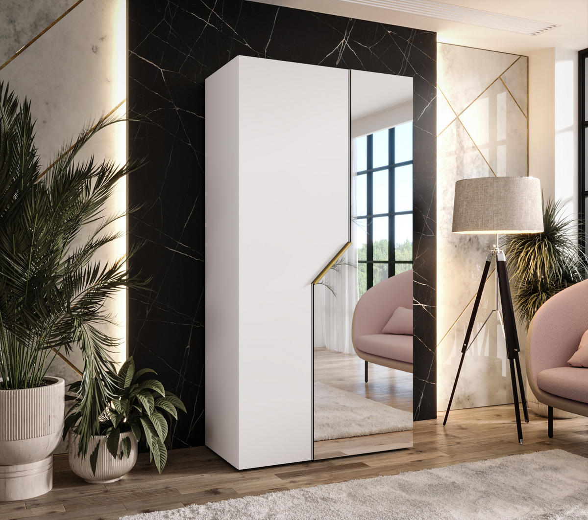 DREHTÜRENSCHRANK 202/100/52 2-türig - Goldfarben/Weiß, Holz/Metall (100/202/52cm) - Abiks Möbel