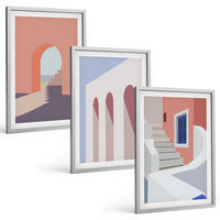 BILDER SET 3er Set - 40x60 cm Silberner Rahmen - Minimalistische Architekturillustrationen - Silberfarben, Kunststoff (40/60cm) - TULUP