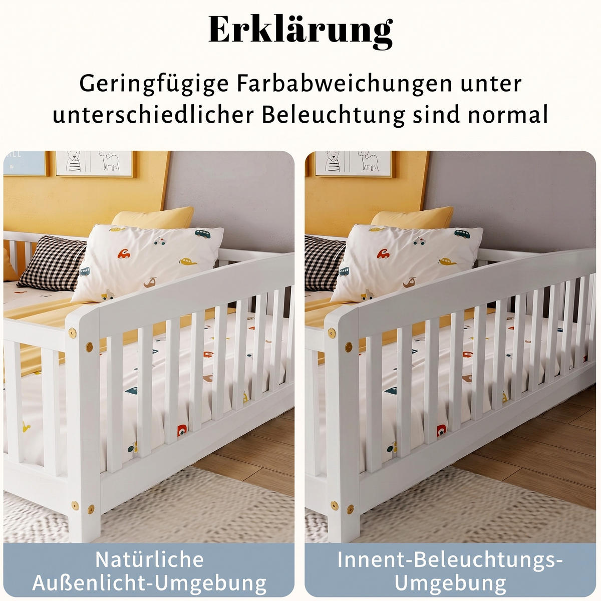 BODENBETT 140/200 cm DE-32892 mit Sicherheitsgeländer Weiß - Weiß, Holz (140/200cm) - ComfortXL