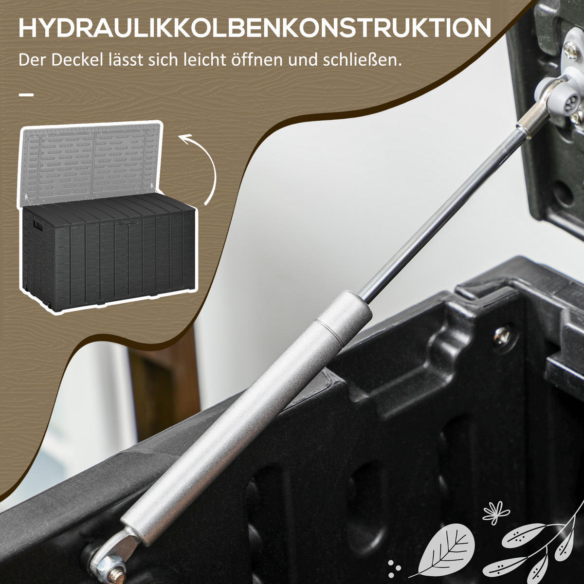 GARTENBOX 366 Liter aus Kunststoff doppelwandiger Wasserdicht Kissenbox - Schwarz, Kunststoff (62/64.5/122.4cm) - Outsunny