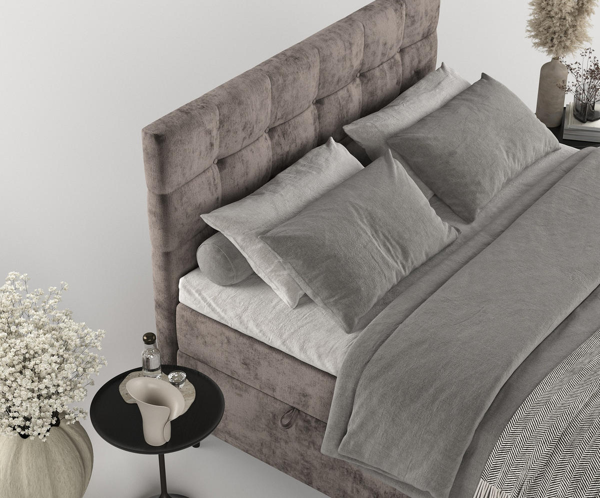 BOXBETT Urbaneo Braun 140/200 cm mit Taschenmatratze und Topper - Schwarz/Braun, Holz/Holzwerkstoff (140/200cm) - Maison de Reve