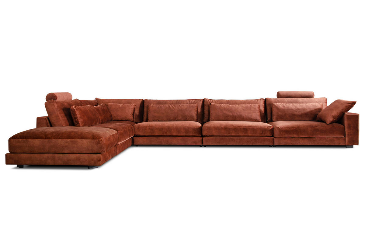 ECKSOFA ETICO Braun Velvet - Dunkelbraun/Schwarz, Textil (513/330cm) - KAWOLA