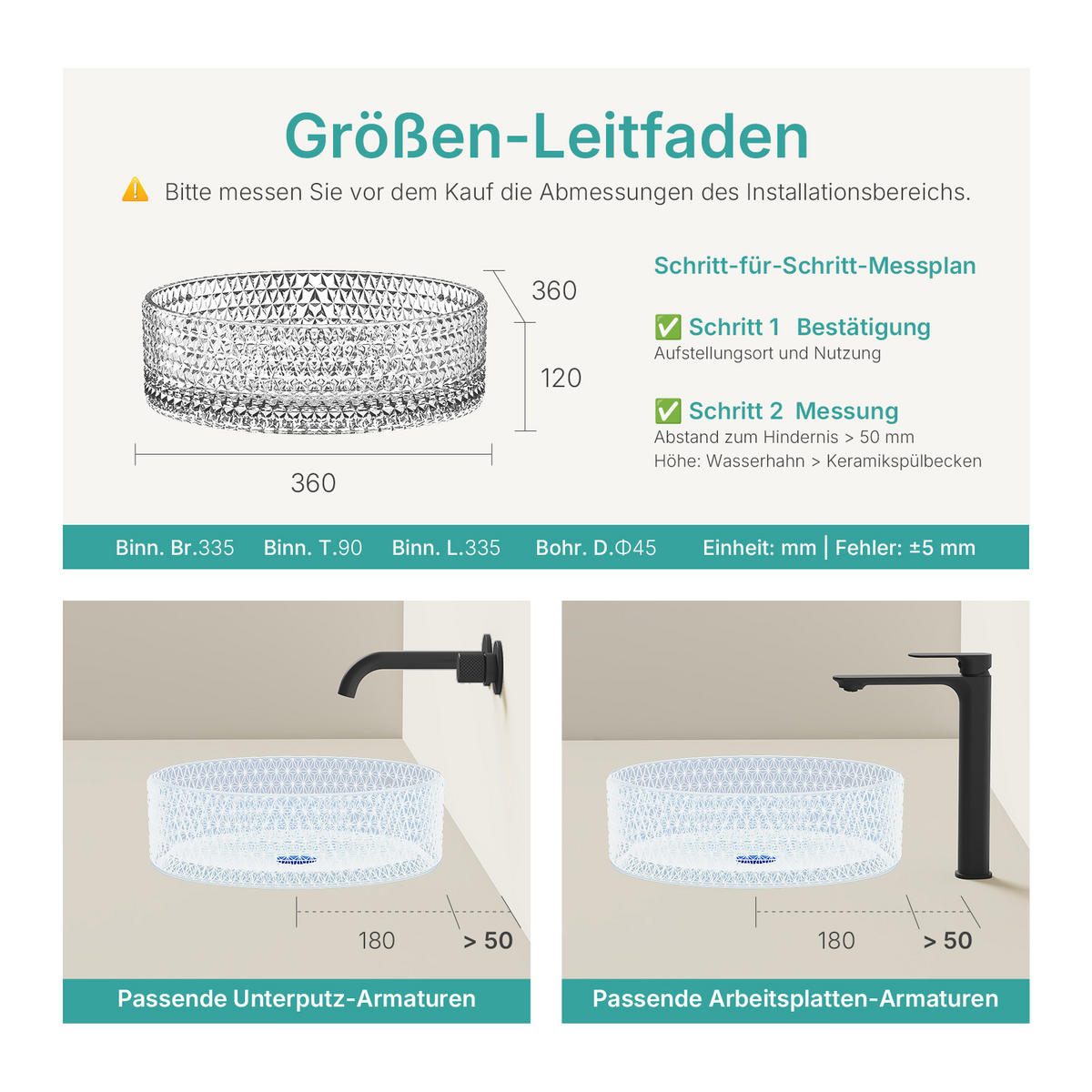 WASCHBECKEN Klarglasspüle Rund Ø36 / 11,2 cm - Weiß, Glas (36/11.2/36cm) - EMKE